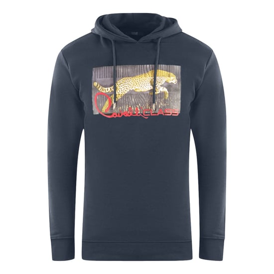 Cavalli Class Sprinting Leopard Logo Navy Blue Hoodie - Image 1
