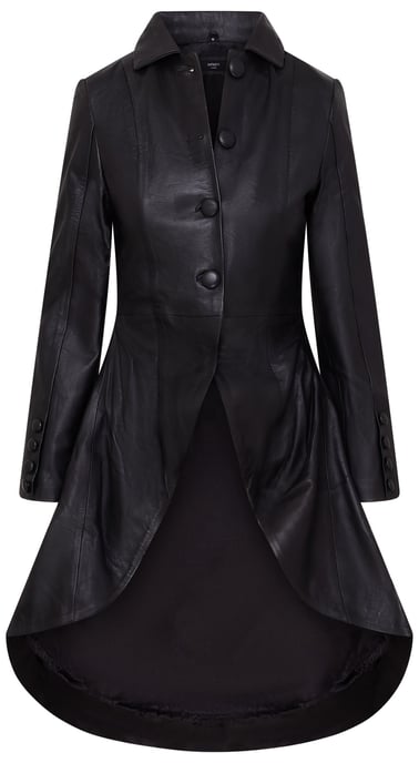 Womens Black Gothic Full Length Victorian Leather Coat - Vantaa