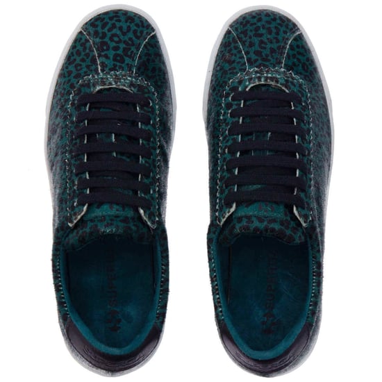 Superga Womens/Ladies 2843 Club S Leopard Print Cowhide Leather Trainers (Teal Green)
