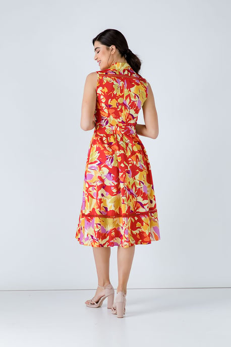 Knopen Detail Multicoloured Print Jurk - Image 5