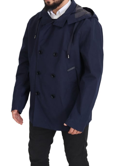 Dolce & Gabbana Blå Huva Dubbelknäppt Kappa Herrjacka - Image 2