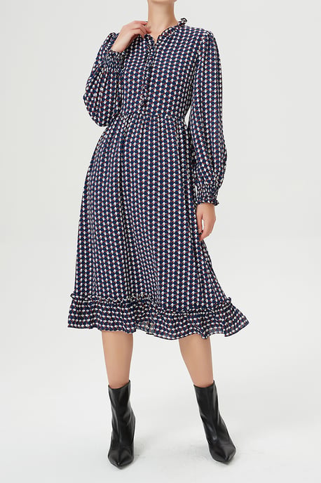 Blouse dress with ruffles and vintage geometric print - Image 3