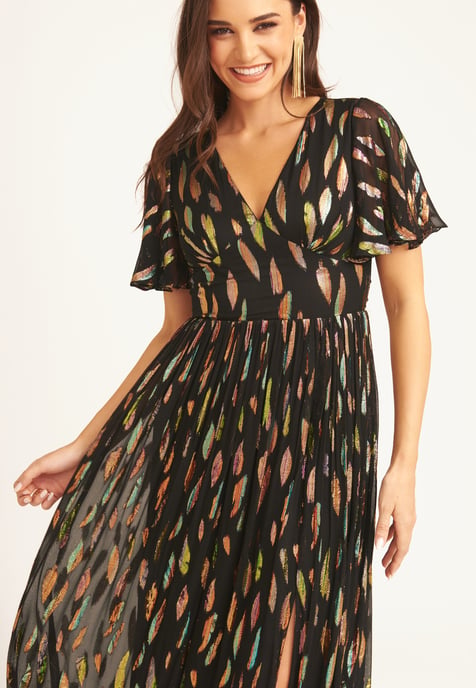 Multi Jacquard Angel Sleeves Maxi Dress - Image 2