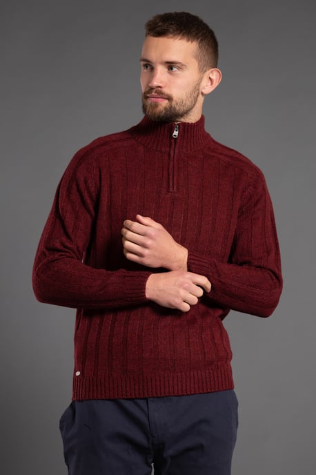 Red 1/4 Zip Funnel Neck Cable Knit Jumper