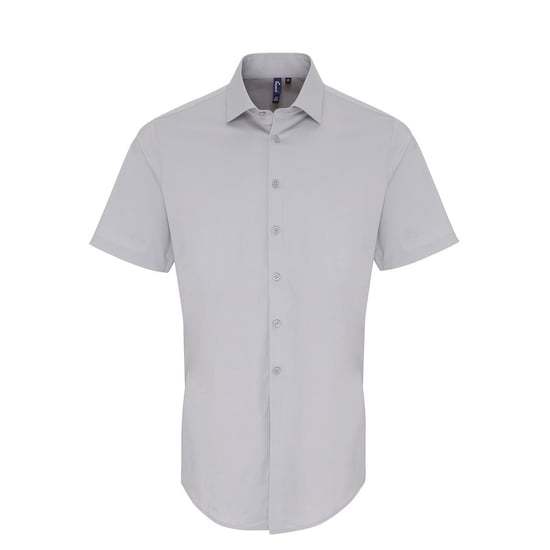 Premier Heren Poplin Stretch Overhemd met Korte Mouwen (Zilver) - Image 1
