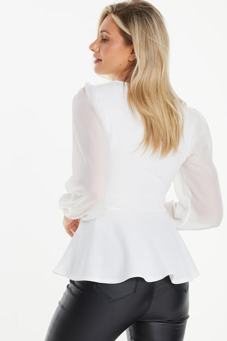 Cream Chiffon Buckle Peplum Top