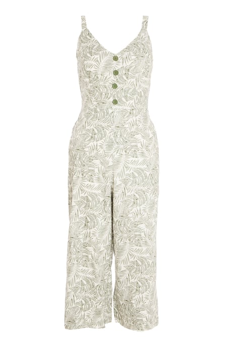 Petite Khaki Tropical Culotte Jumpsuit