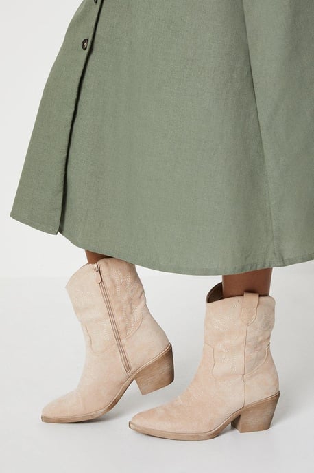 June Embroidered Western Cowboy Ankle Boots