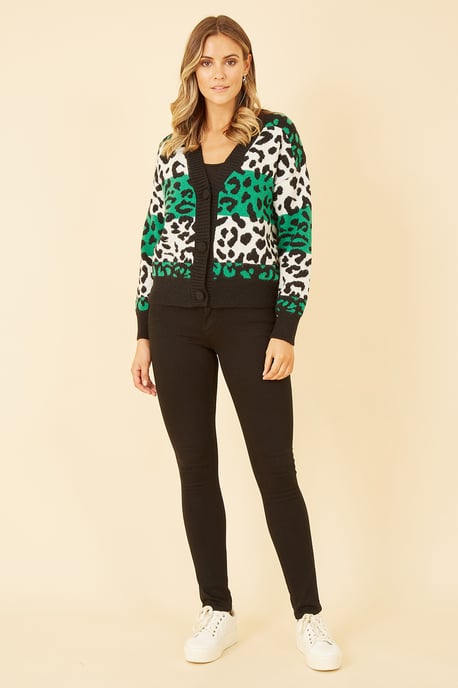 Green Animal Stripe Intarsia Knitted Cardigan