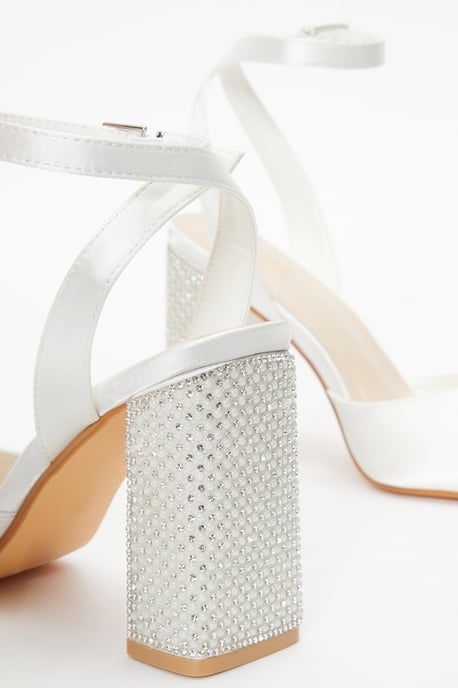 Bridal White Pearl Block Heel Sandal