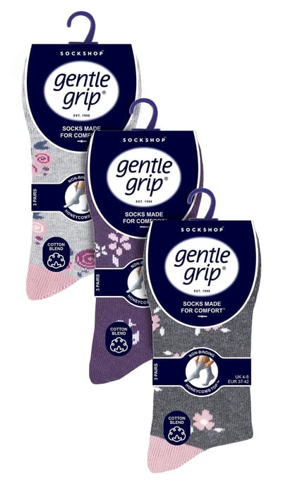 9 par multipack damstrumpor i bomull utan resår | Gentle Grip | damstrumpor med mjuk topp och randigt mönster utan bindning - Floral 3 - Image 2