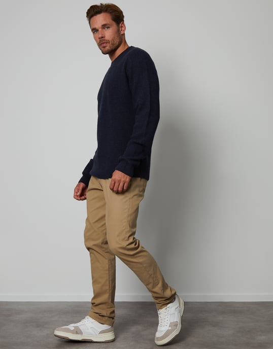 Navy 'Ambleside' Crew Neck Ribbed Knitted Jumper