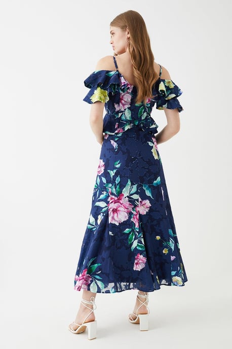 Georgette Jacquard Frill Midi Dress
