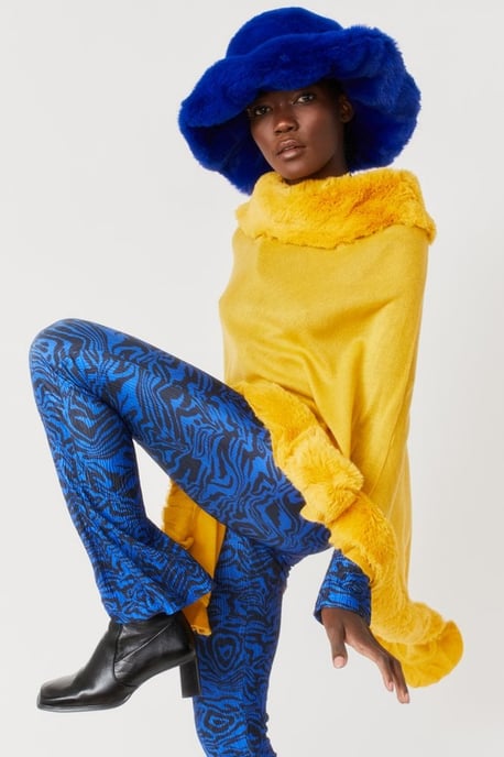  Faux Fur Trim Poncho