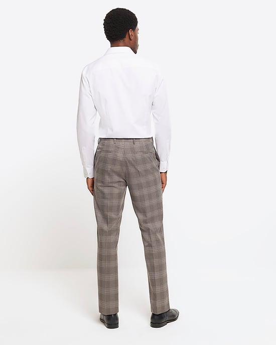 River Island Mens Suit Trousers Grey Slim Fit Check