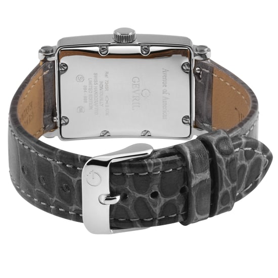 Gevril Ave of Americas Mini Women's Swiss Quartz White MOP Dial Watch, Genuine Charcoal  Handmade Leather Watch