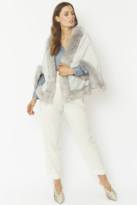 Faux Fur Faux Suede Cape Jacket