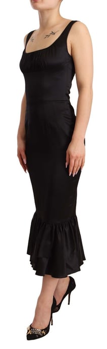 Dolce & Gabbana Kvinnors Svart Silke Stretch Sheath Mermaids Midi Klänning - Image 2