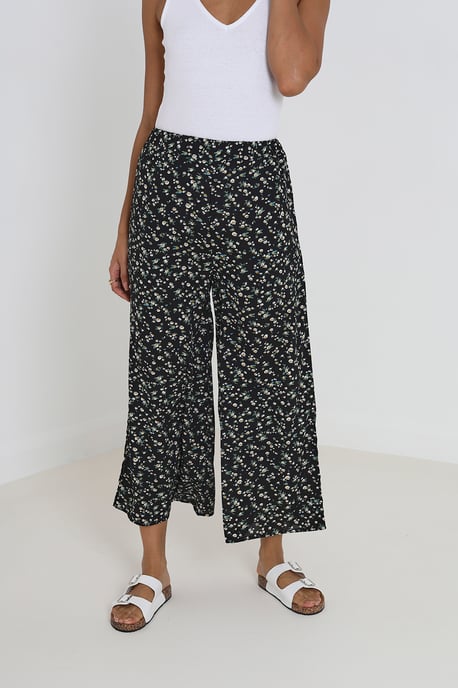 Black 'Summer Wide Leg Elasticated Wasit Floral Trousers