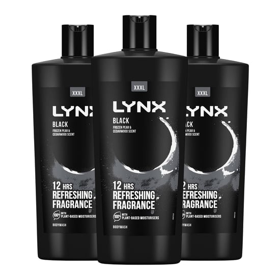 Lynx Black Shower Gel with Frozen Pear & Cedarwood HD Fragrance 700ml, 3 Pack