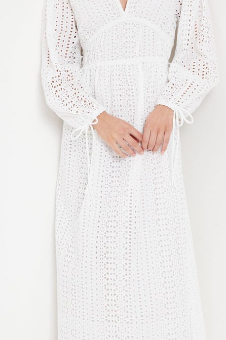 Petite Broderie Tie Front Puff Sleeve Midi Dress - Image 4