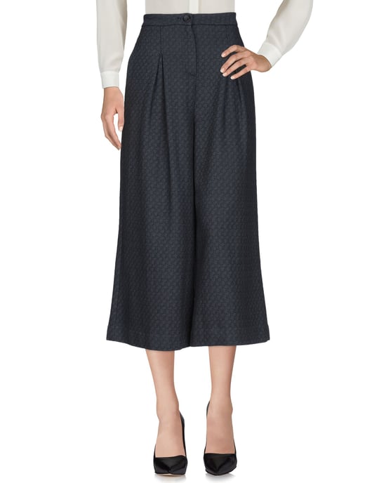 Manila Grace Grey Cotton High Waisted Wide Leg Cropped Trousers
