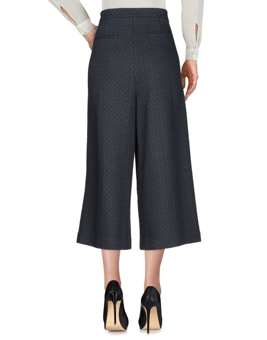Manila Grace Grey Cotton High Waisted Wide Leg Cropped Trousers