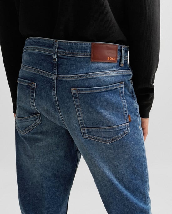 BOSS Orange Taber BC-C Mens Tapered Fit Jeans in Medium Blue Comfort-Stretch Denim NOS