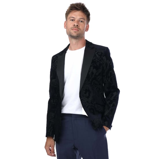 Men's Ted Baker Bathj Velvet Jacquard Rose Blazer in Black