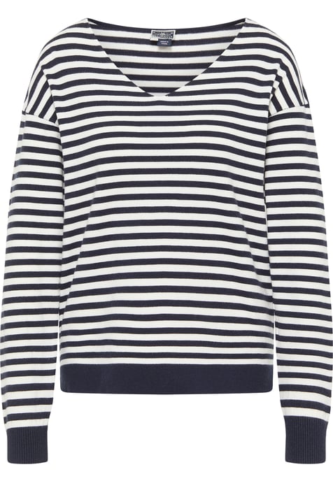 Dreimaster Knitted pullover women marine wool white - Image 1