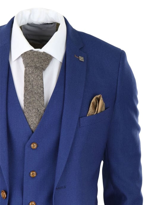 Mens 3 Piece Royal Blue Birdseye Classic Suit - Image 6