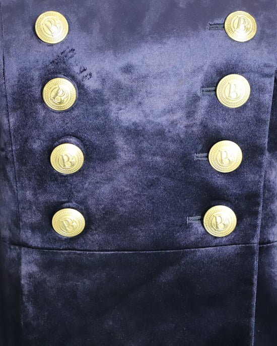 Pierre Balmain Military Blazer and Shorts Set in Blue Velvet - Image 4