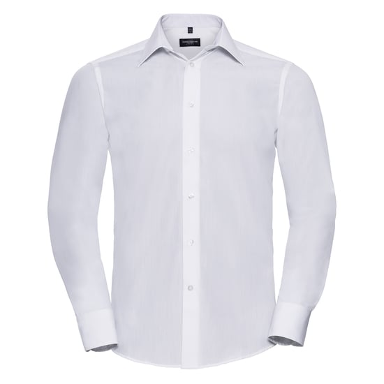 Russell Collection Mens Poplin Easy-Care Tailored Long-Sleeved Shirt (White) - Image 1