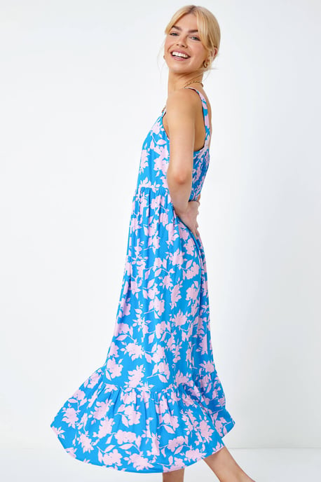 Sleeveless Floral Tiered Midi Dress