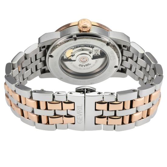 Gevril Men's Madison Moon phase Open Heart Silver/Black Dial, Rose Gold Stainless Steel Swiss Automatic Sellita SW285-B Watch