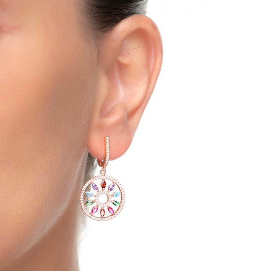 Luxenterörhängen med katalanskt mobellås i 925 sterlingsilver och flerfärgade zirkoner med 18kt roséguldpläterad yta - Image 4