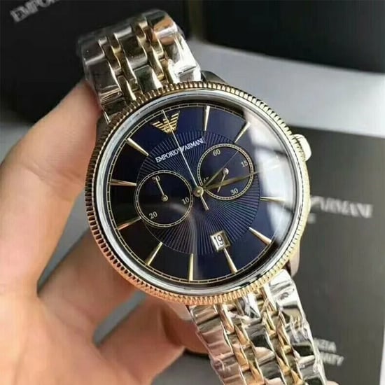 Emporio Armani AR1847 Men's Watch Chronograph Two Tone Blue