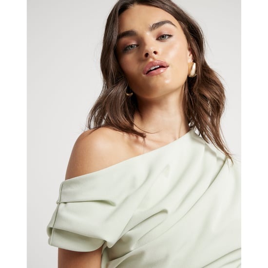 River Island Womens Drape Top Green Off Shoulder Short Sleeve