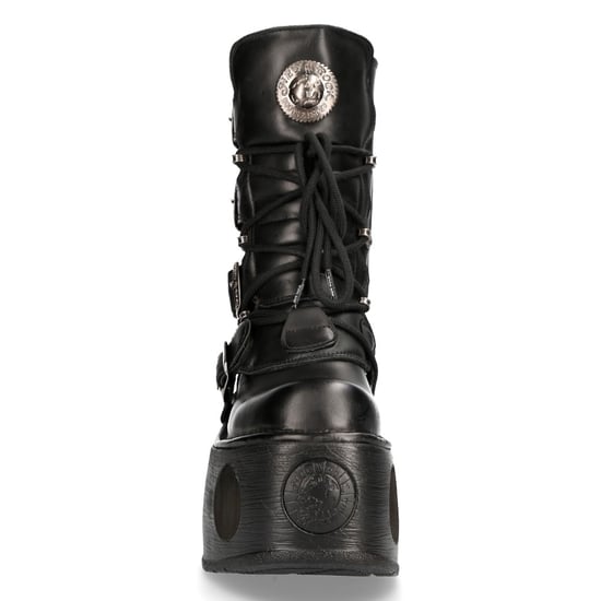 New Rock Metallic Black Leather Neptuno Gothic Boots-373-S2
