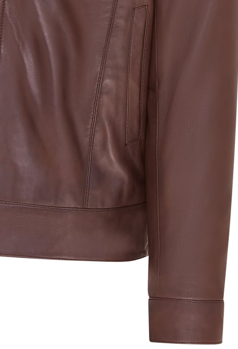 Mens Brown Retro Classic Leather Harrington Biker Jacket - Drammen