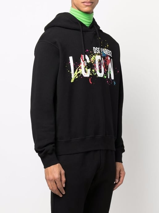 Dsquared2 Icon Splattered Hoodie Black - Image 2
