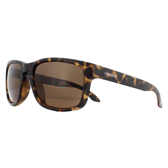 Calvin Klein Rectangle Mens Matte Dark Tortoise Brown Sunglasses