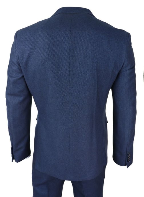 Herr 3-delad marinblå fågelöga tweed klassisk kostym - Image 3
