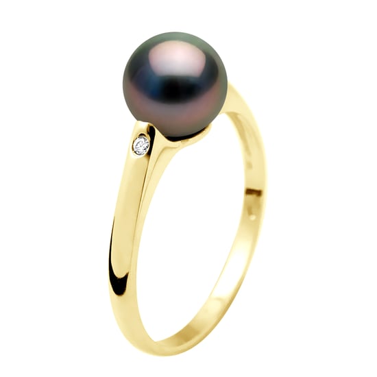 Ring Diamonds 0,02 Cts - Tahiti Pearl Round 8-9 mm - Yellow Gold - Image 1