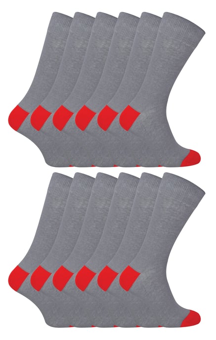 12 Pair Multipack Mens Black Cotton Socks | Sock Snob | Breathable Crew Cushioned Heel and Toe socks - Grey - Image 1