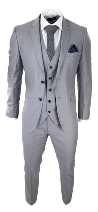 Mens 3 Piece Light Grey Classic Stitch Retro Suit - Image 4