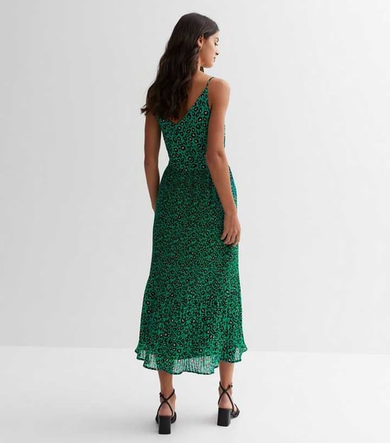 Animal Printed Cami Pleated Midi Dress