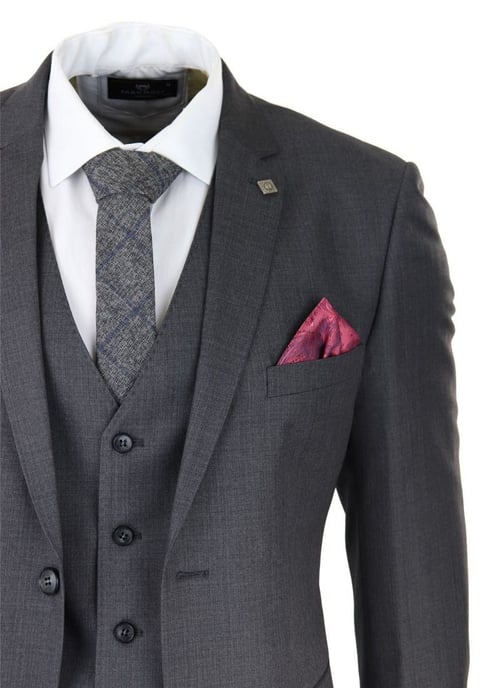 Mens 3 Piece Charcoal Grey Classic Stitch Retro Suit - Image 6
