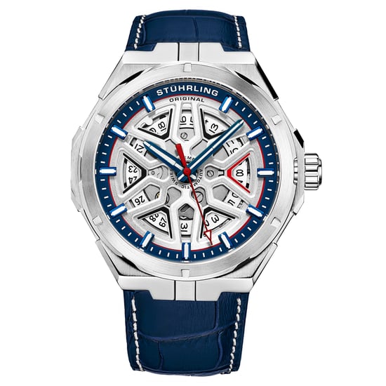 Blue and Silver Gio Swiss Automatic 44mm Skeleton