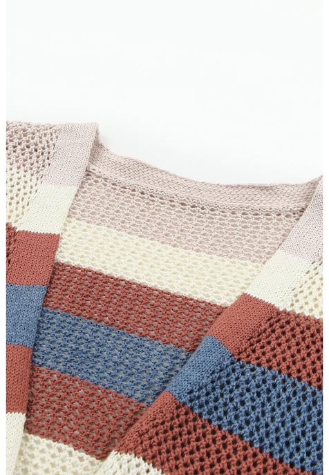 Women's Color Block Hollowed Knit Cardigan in Blue - Image 3